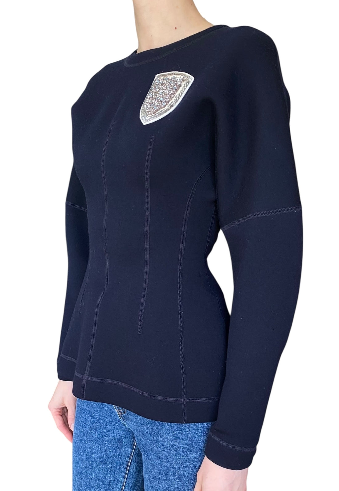 Christian Dior Navy Wool Crest Embellished Peplum Top - FR 34 / US 2