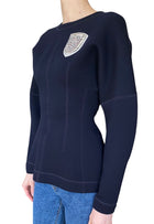 Christian Dior Navy Wool Crest Embellished Peplum Top - FR 34 / US 2