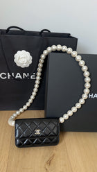 Chanel Black Leather Mini Lambskin Maxi Pearls Clutch on Chain