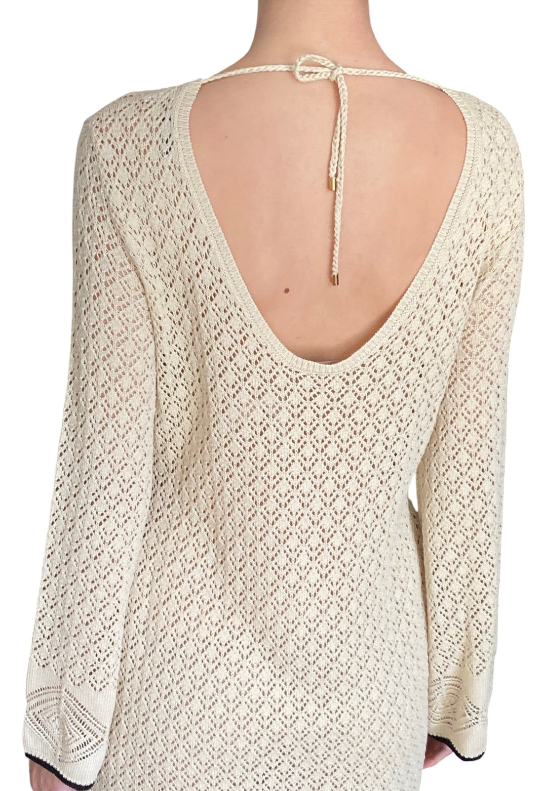 Agnona Beige Cotton Crochet Long Sleeve Mini Dress - M / US 6