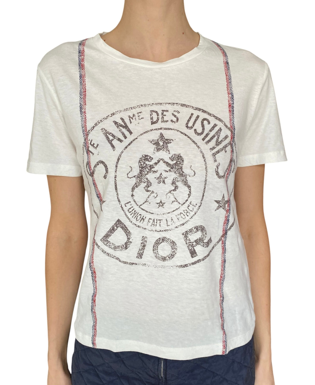 Christian Dior White & Red L'Union Fait La Force Emblem Graphic Tee - XS / US 2-4