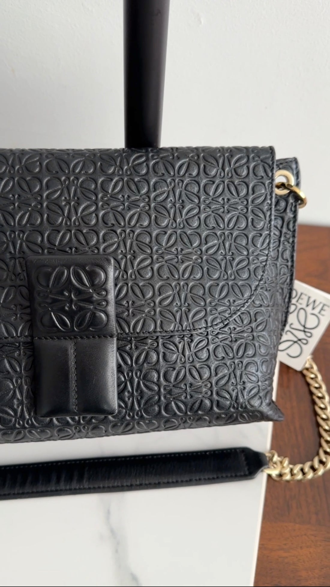 Loewe Black Embossed Anagram Avenue Chain Bag