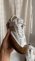 Chloe White Brown Mesh Suede Combo Low Top Kick Sneakers - 37