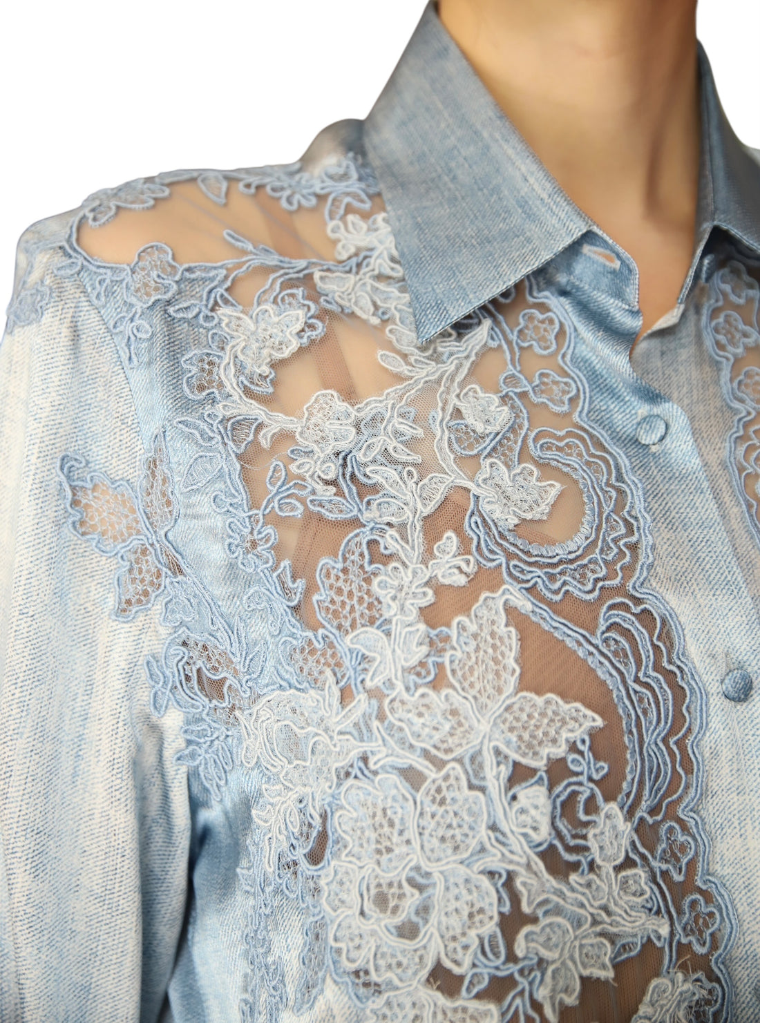 Ermano Scervino Blue Lace Silk Shirt - 44 / US 8