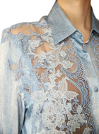 Ermano Scervino Blue Lace Silk Shirt - 44 / US 8