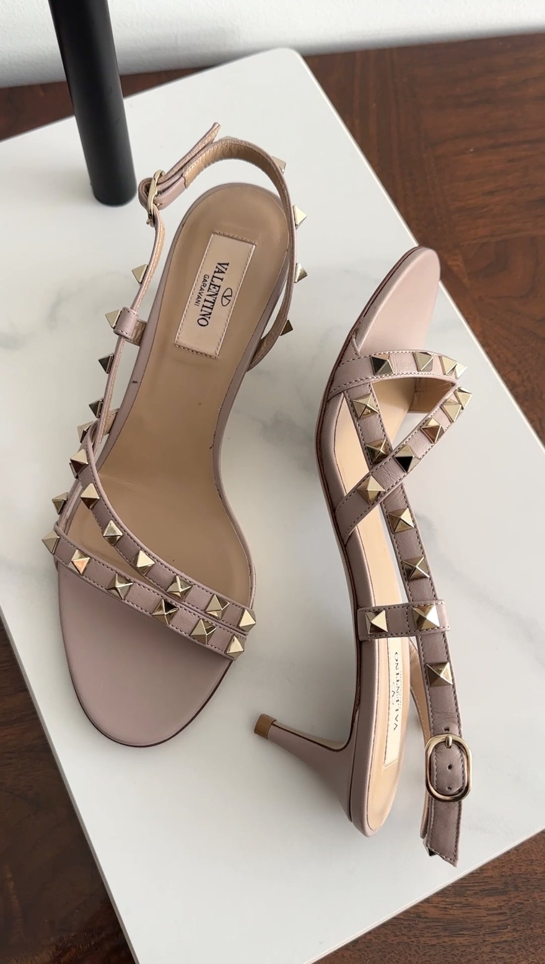 Valentino Rockstud Nude Strappy Slingback Sandals - 36.5