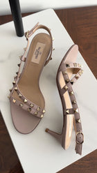 Valentino Rockstud Nude Strappy Slingback Sandals - 36.5
