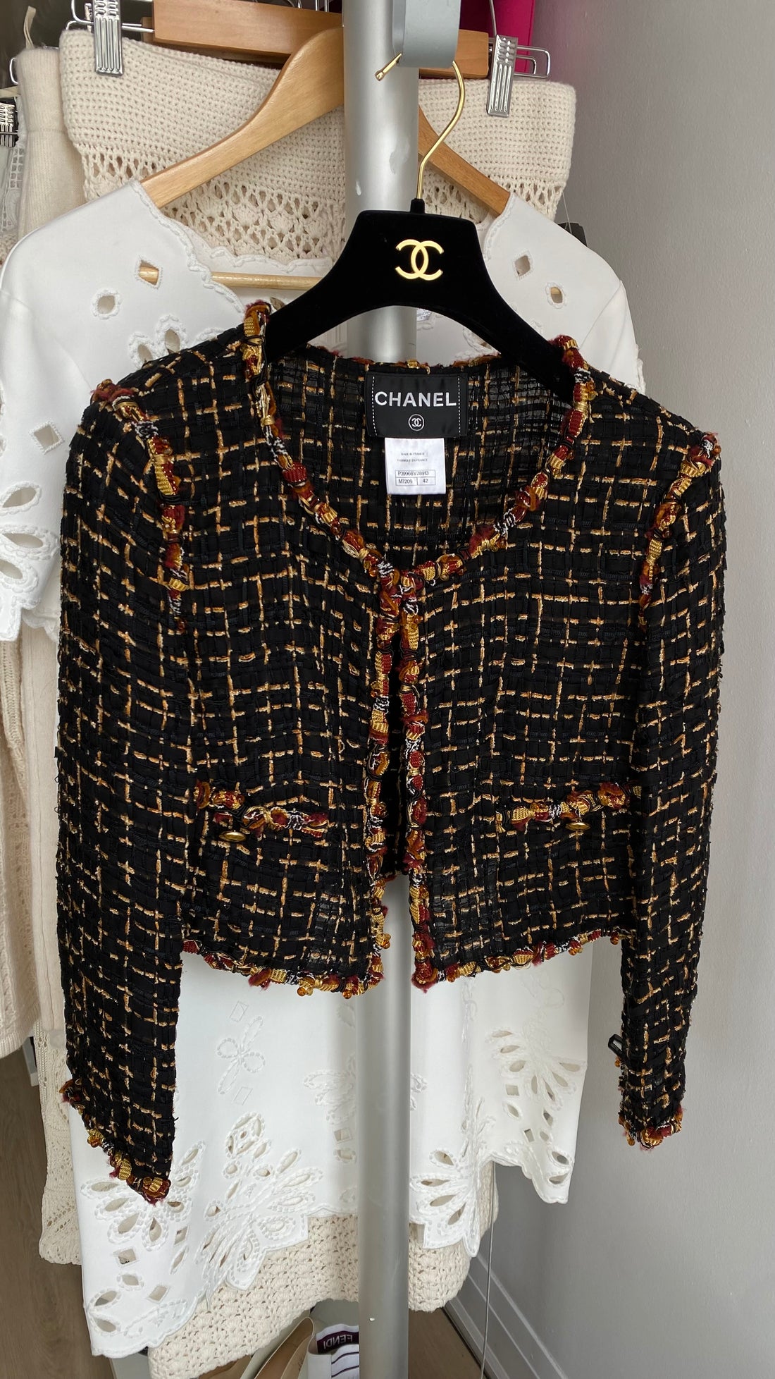 Chanel Cruise 2011 Black & Orange Multicolour Tweed Cropped Cardigan - FR 42 / US 8