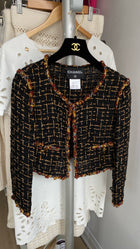 Chanel Cruise 2011 Black & Orange Multicolour Tweed Cropped Cardigan - FR 42 / US 8