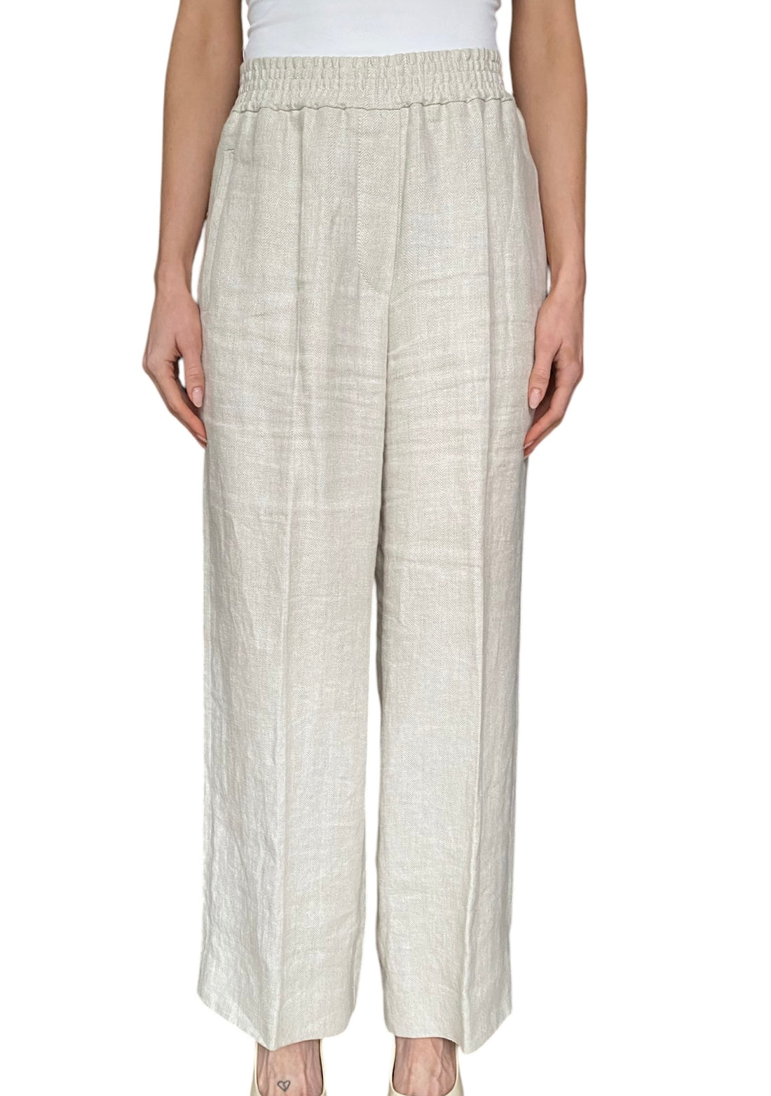 Brunello Cucinelli Beige Linen Elastic Waist Trouser - IT 42 / US 6