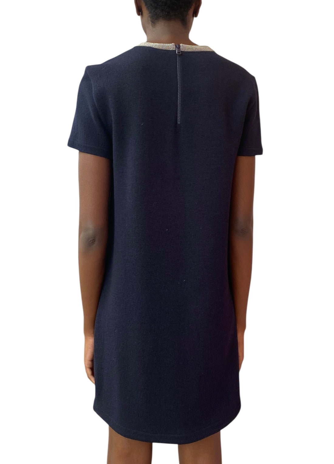 Brunello Cucinelli Navy Wool Monili Shift Dress - M / US 6-8