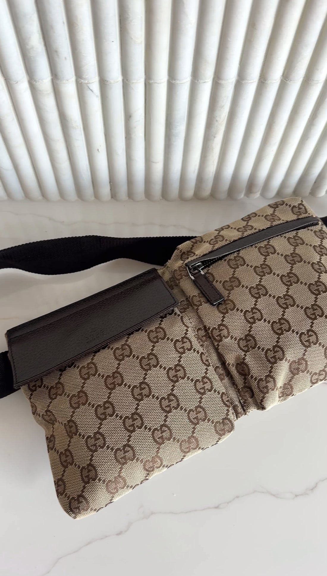 Gucci GG Monogram Canvas Double Pocket Belt Bag