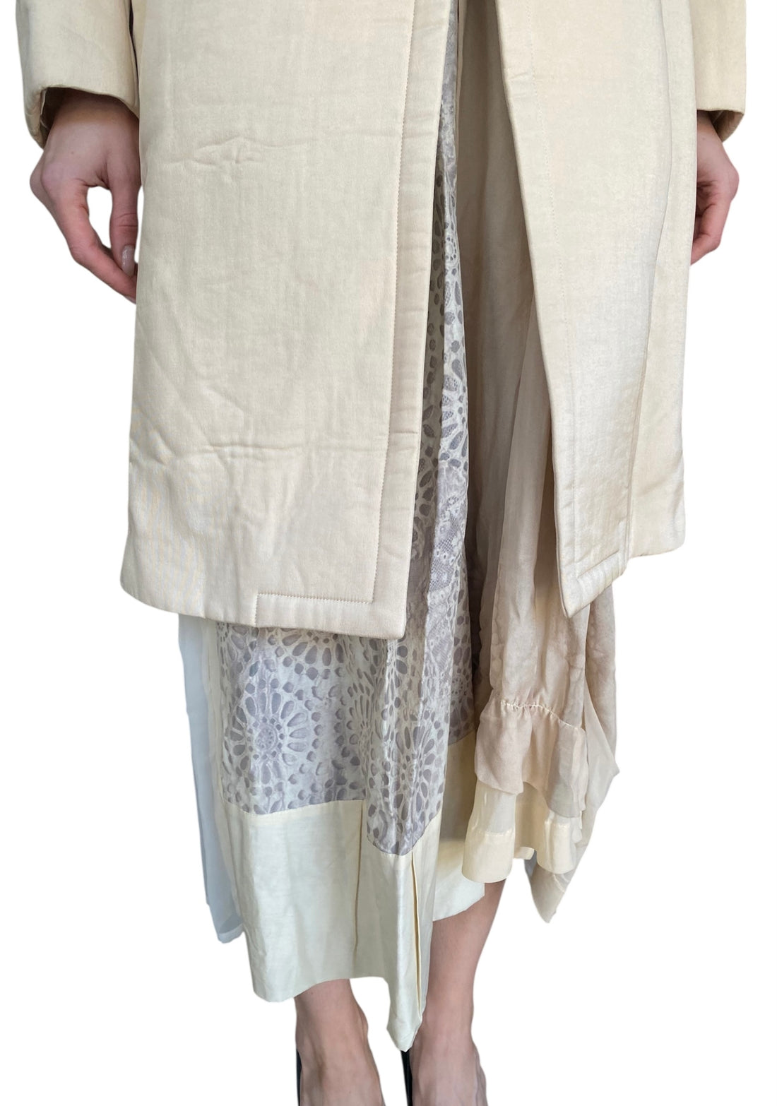 Comme Des Garçons Ivory 2005 "Broken Bride" Wedding Ensemble Dress Coat - L