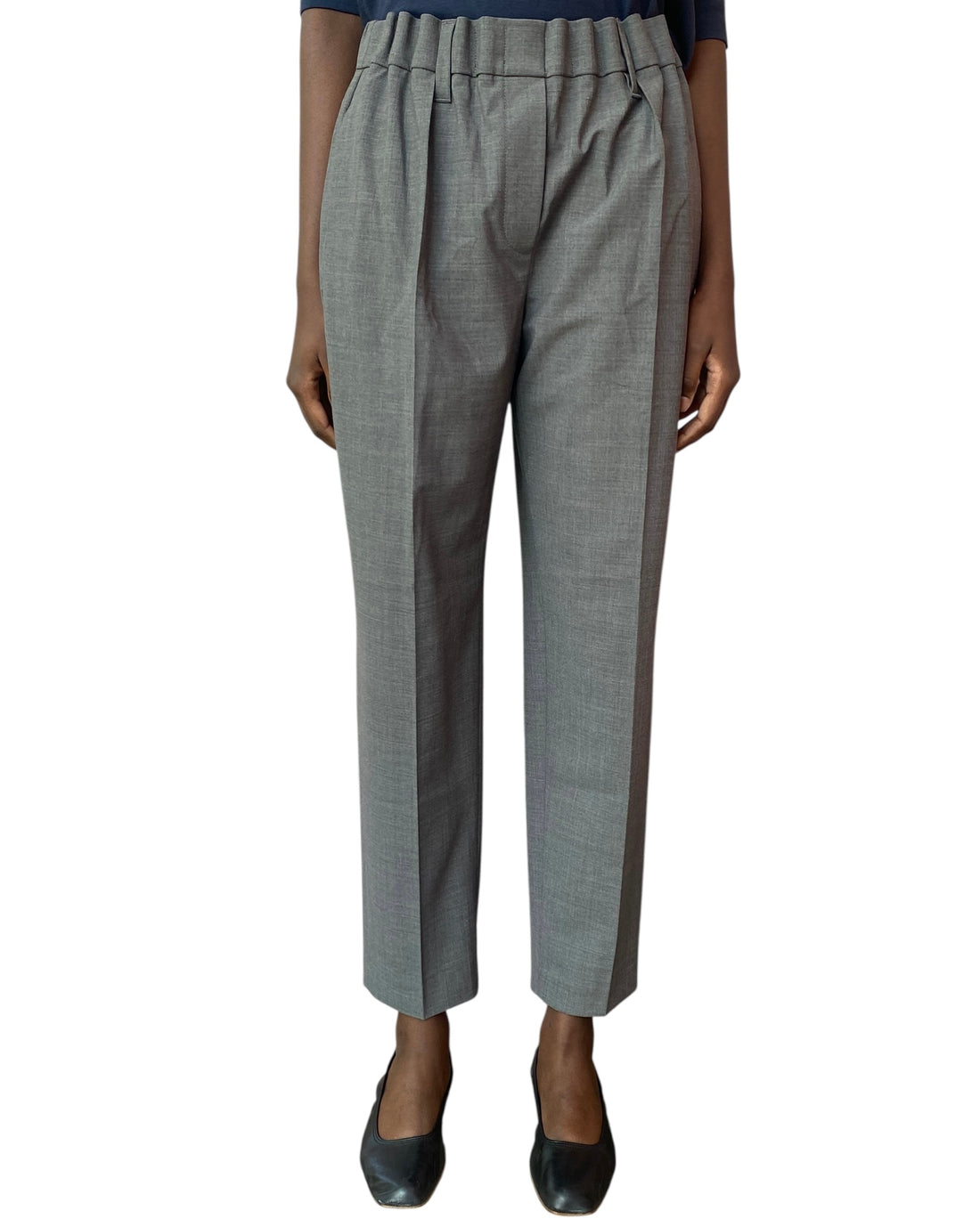Brunello Cucinelli Grey Gathered High Waisted Wool Trousers - US 6