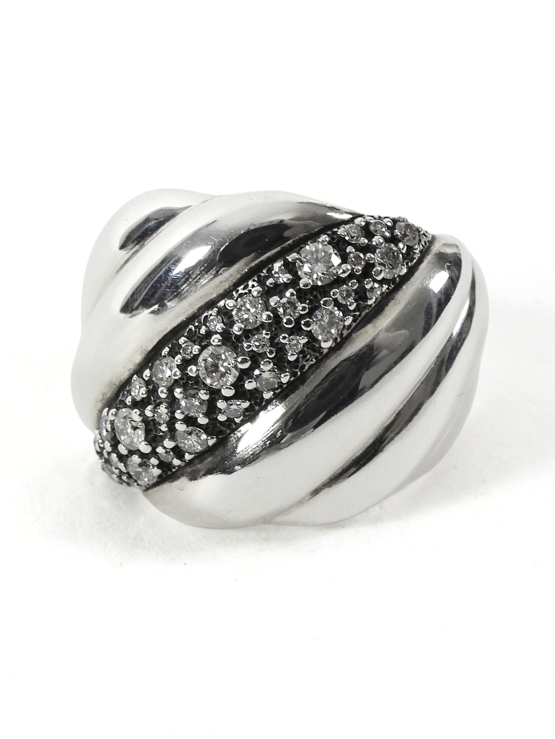 David Yurman Sterling Silver Hampton Midnight Melange Diamond Cable Ring - 6