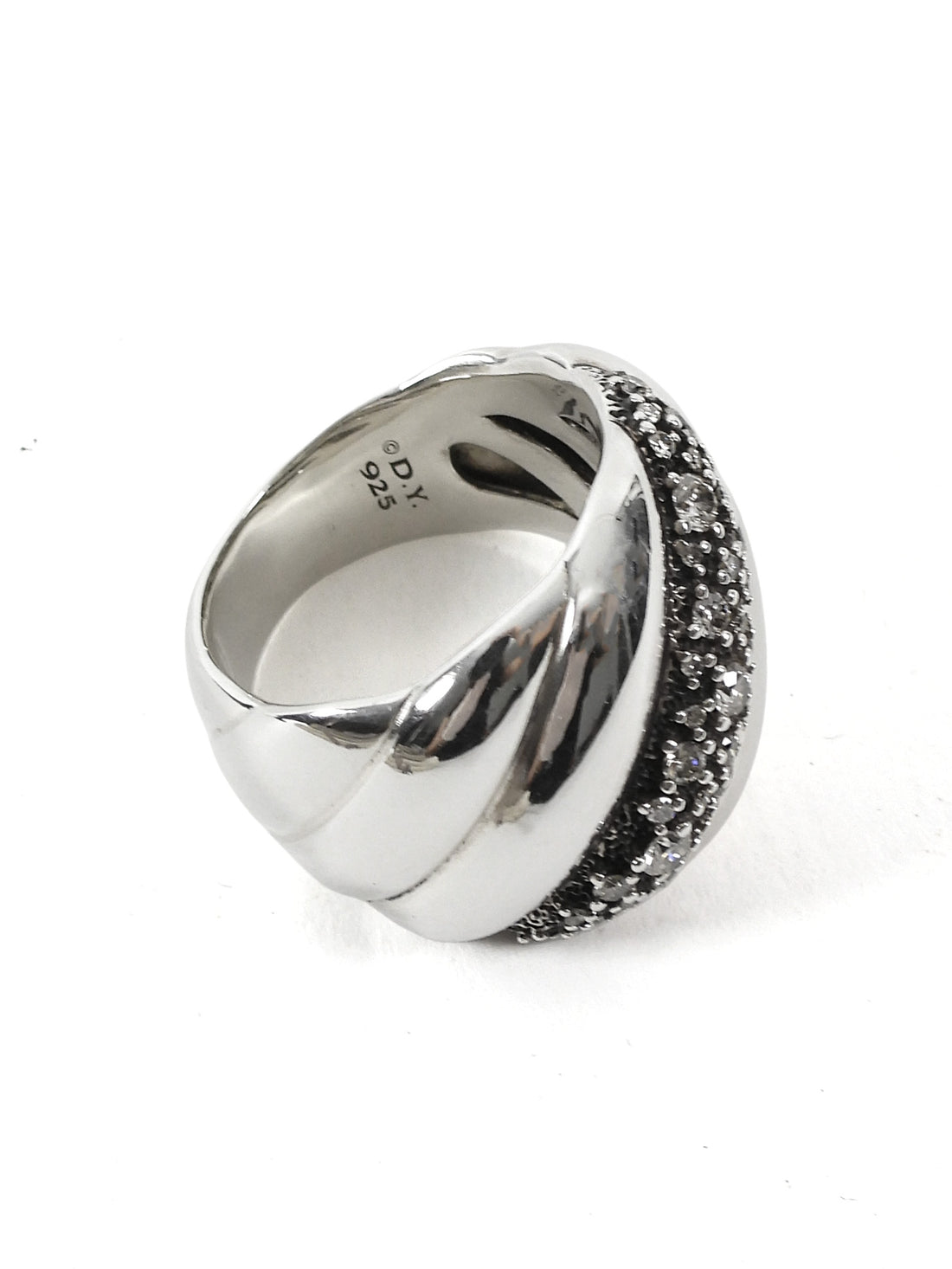 David Yurman Sterling Silver Hampton Midnight Melange Diamond Cable Ring - 6