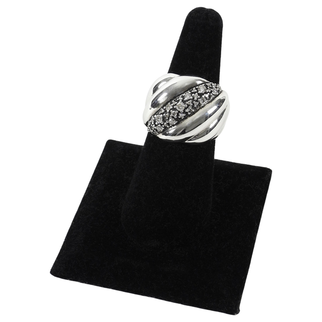 David Yurman Sterling Silver Hampton Midnight Melange Diamond Cable Ring - 6