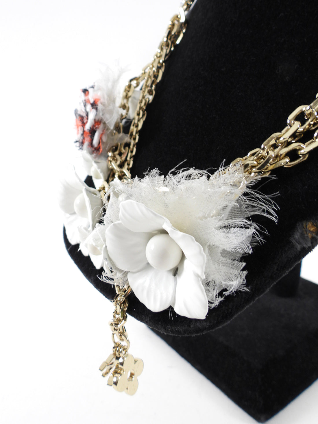Louis Vuitton Vintage Fall 2005 Red and White Chain Crystal Flower Ribbon Necklace