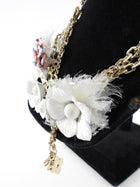 Louis Vuitton Vintage Fall 2005 Red and White Chain Crystal Flower Ribbon Necklace