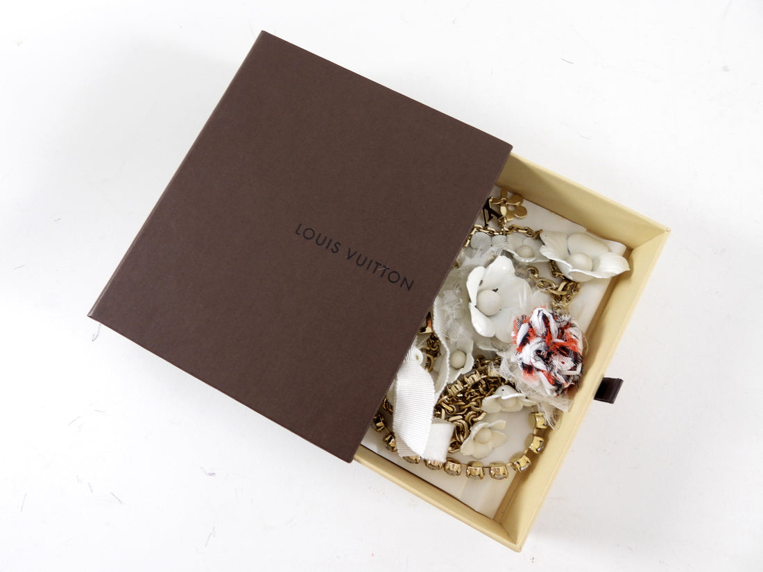 Louis Vuitton Vintage Fall 2005 Red and White Chain Crystal Flower Ribbon Necklace