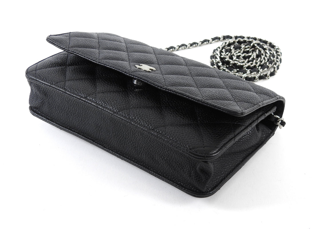 Chanel Black Black Caviar Leather CC Classic Wallet on Chain SHW