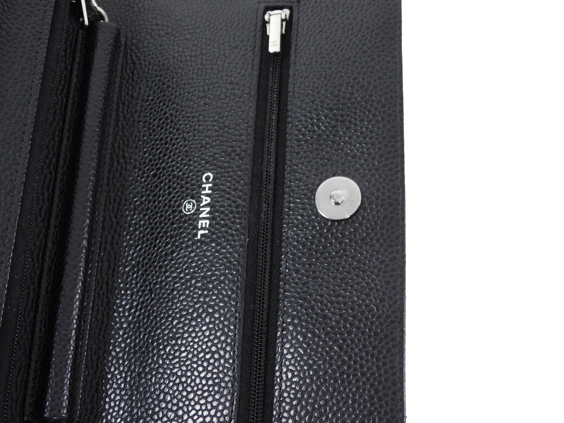 Chanel Black Black Caviar Leather CC Classic Wallet on Chain SHW