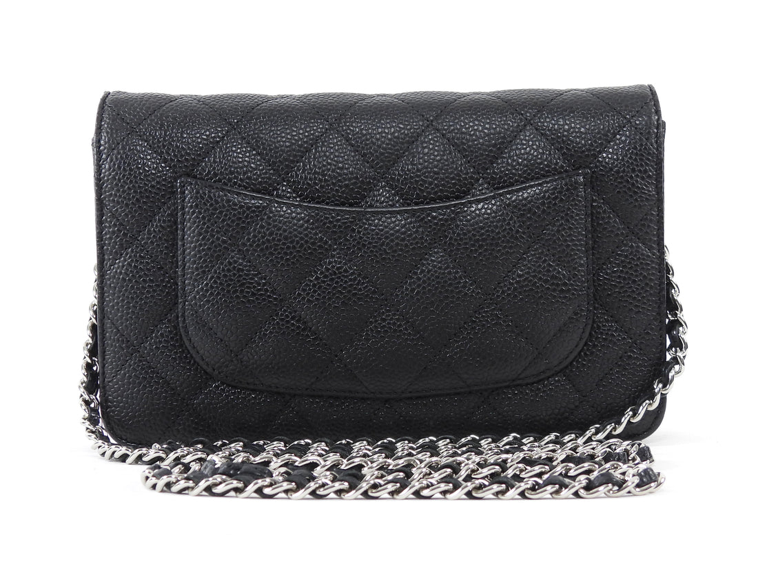 Chanel Black Black Caviar Leather CC Classic Wallet on Chain SHW