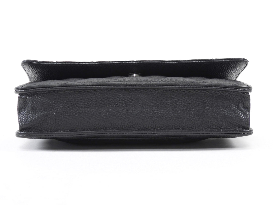 Chanel Black Black Caviar Leather CC Classic Wallet on Chain SHW