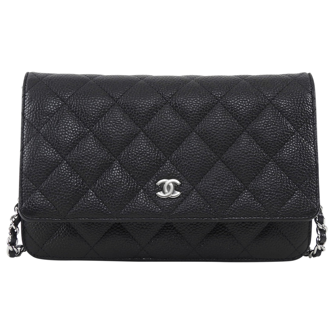 Chanel Black Black Caviar Leather CC Classic Wallet on Chain SHW