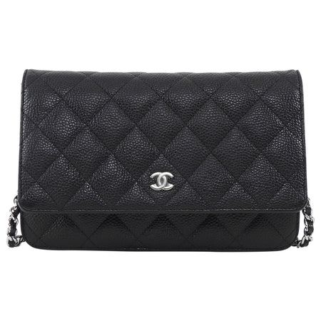 Chanel Black Black Caviar Leather CC Classic Wallet on Chain SHW