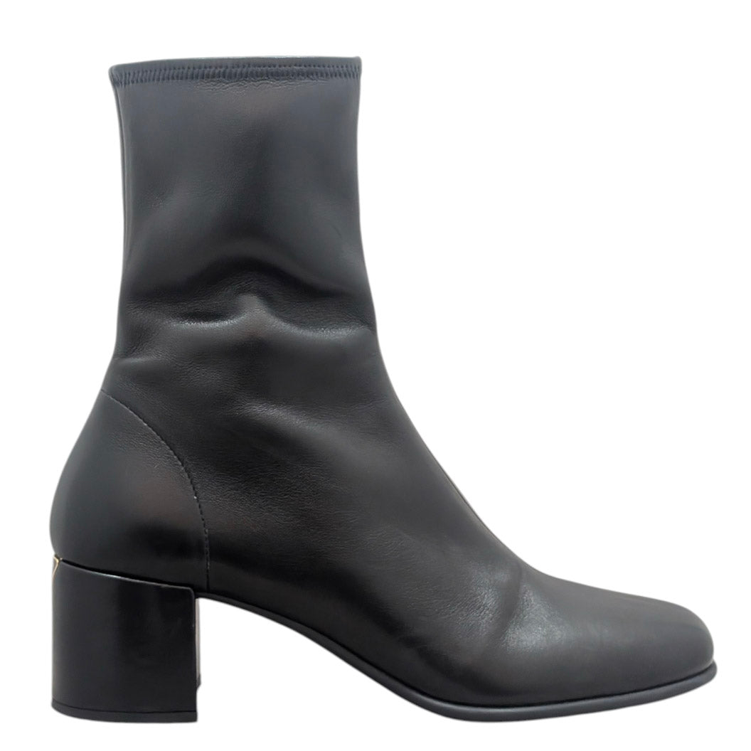 Prada Black Stretch Nappa Lambskin Triangle Logo Block Heel Boot - 37