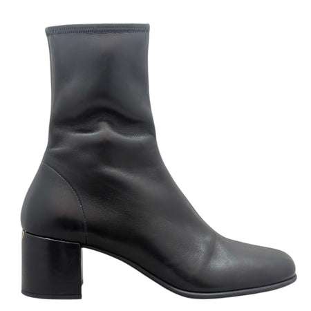 Prada Black Stretch Nappa Lambskin Triangle Logo Block Heel Boot - 37