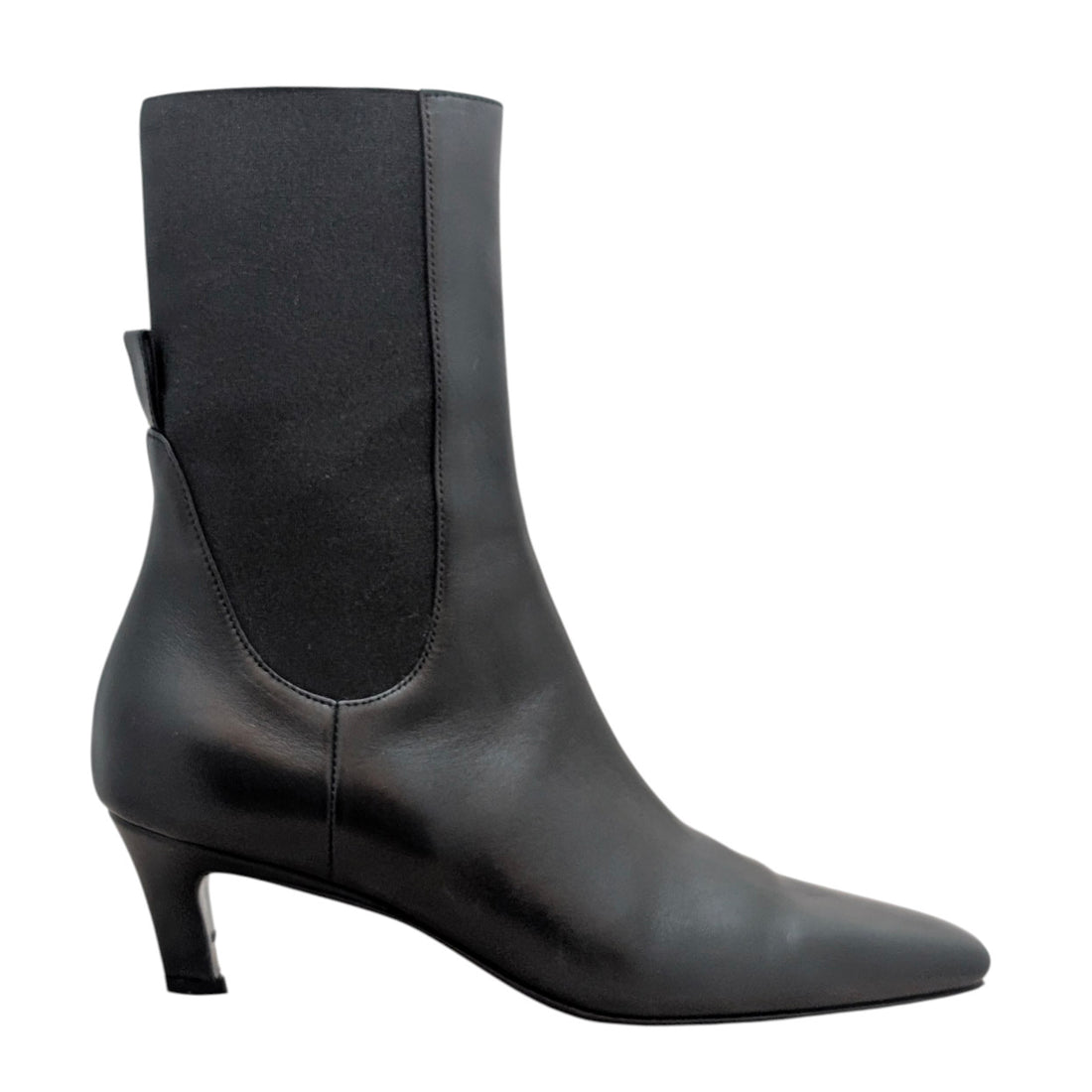 Toteme Black Smooth Grain Leather Square-Toe Mid-Heel Chelsea Boot - 37