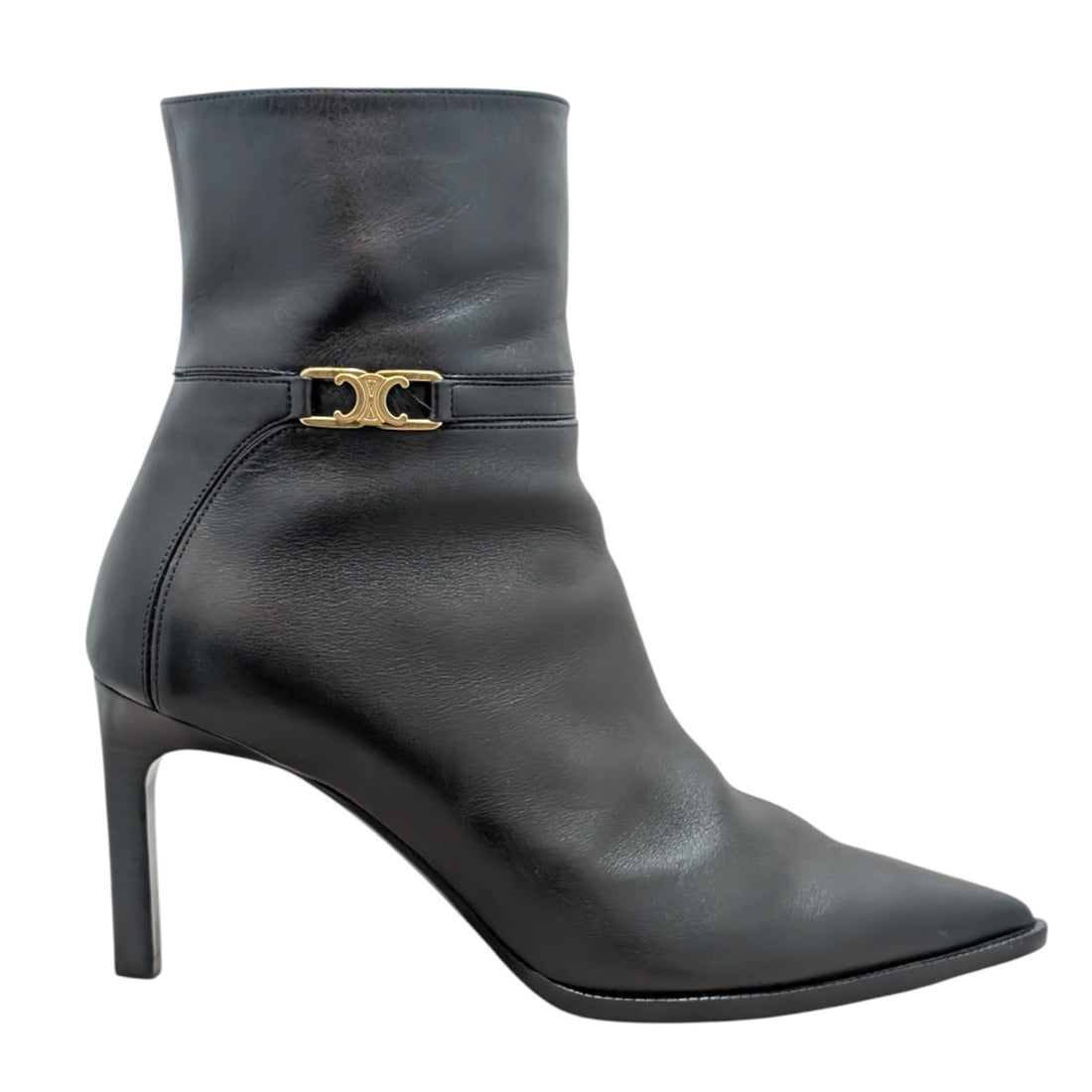 Celine Black Calfskin Triomphe Logo Verneuil Ankle Boot - 37.5