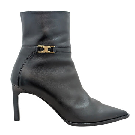 Celine Black Calfskin Triomphe Logo Verneuil Ankle Boot - 37.5