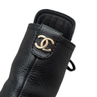 Chanel 23A Black Calfskin CC Cap-Toe Platform Combat Boot - 37