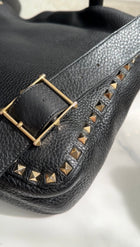 Valentino Garavani Black Grained Leather Rockstud Flip Lock Crossbody Messenger Bag