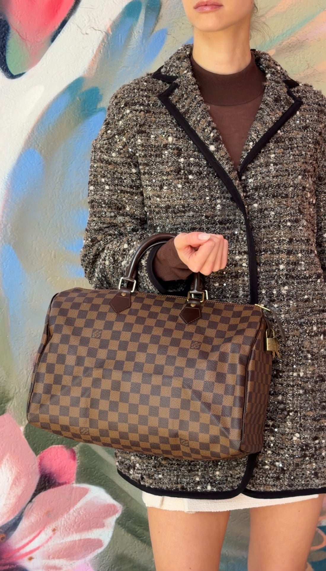 Louis Vuitton Brown Damier Ebene and Leather Speedy Boston Bag 35