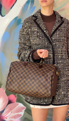 Louis Vuitton Brown Damier Ebene and Leather Speedy Boston Bag 35