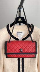Chanel Red Quilted Leather Grosgrain Trim Chain Flap Bag