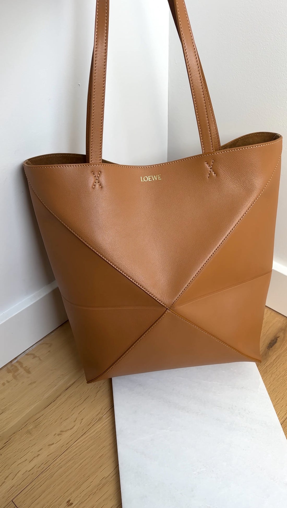 Loewe Tan Leather Puzzle Fold Tote Bag