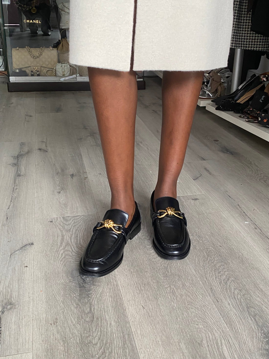 Bottega Veneta Black Leather and Gold Metal Astaire Loafer - 39.5