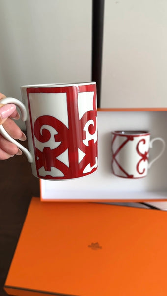 Hermes Red and White Balcon du Guadalquivir 2 Mugs Set – I MISS YOU VINTAGE