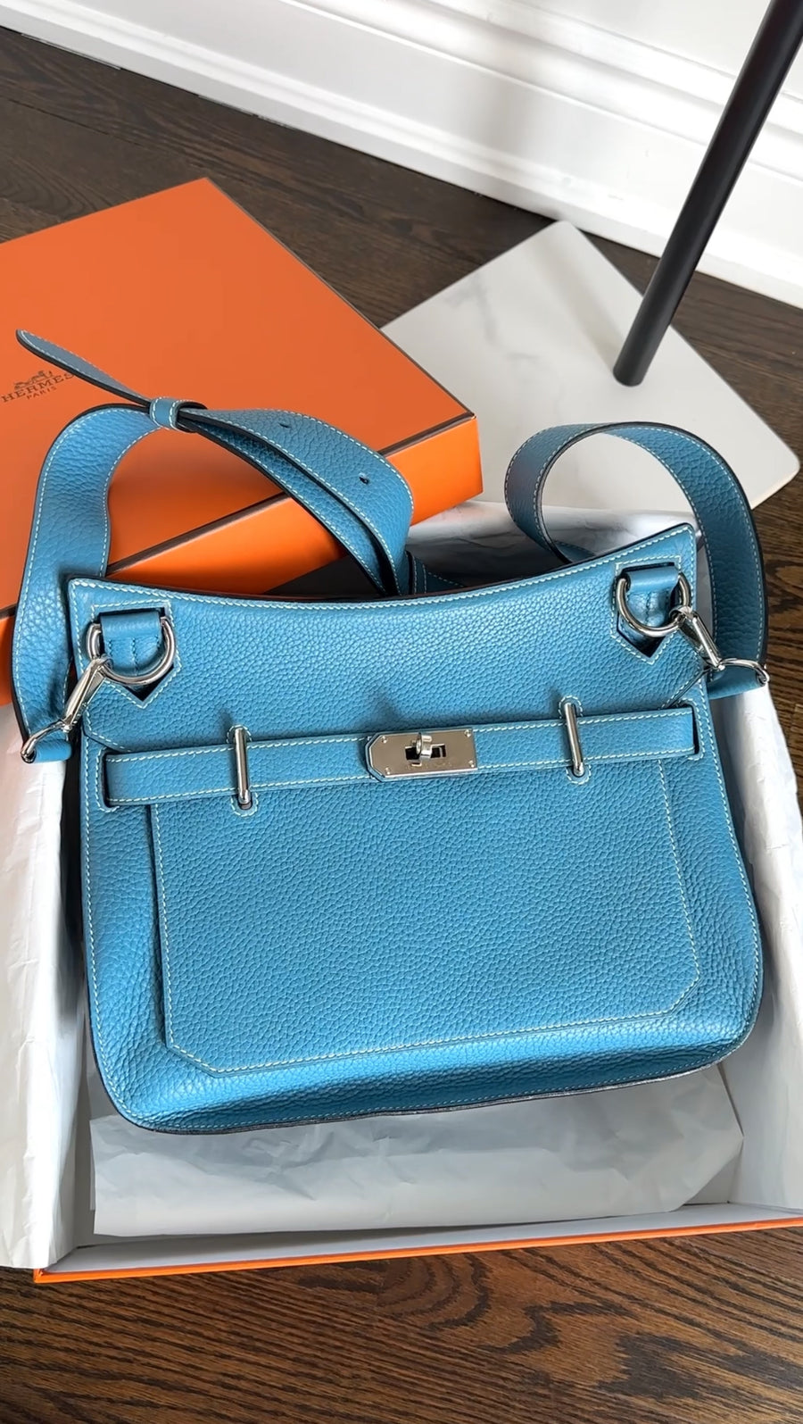 Hermes Blue Jean Clemence Jypsiere 31 Crossbody Bag PHW