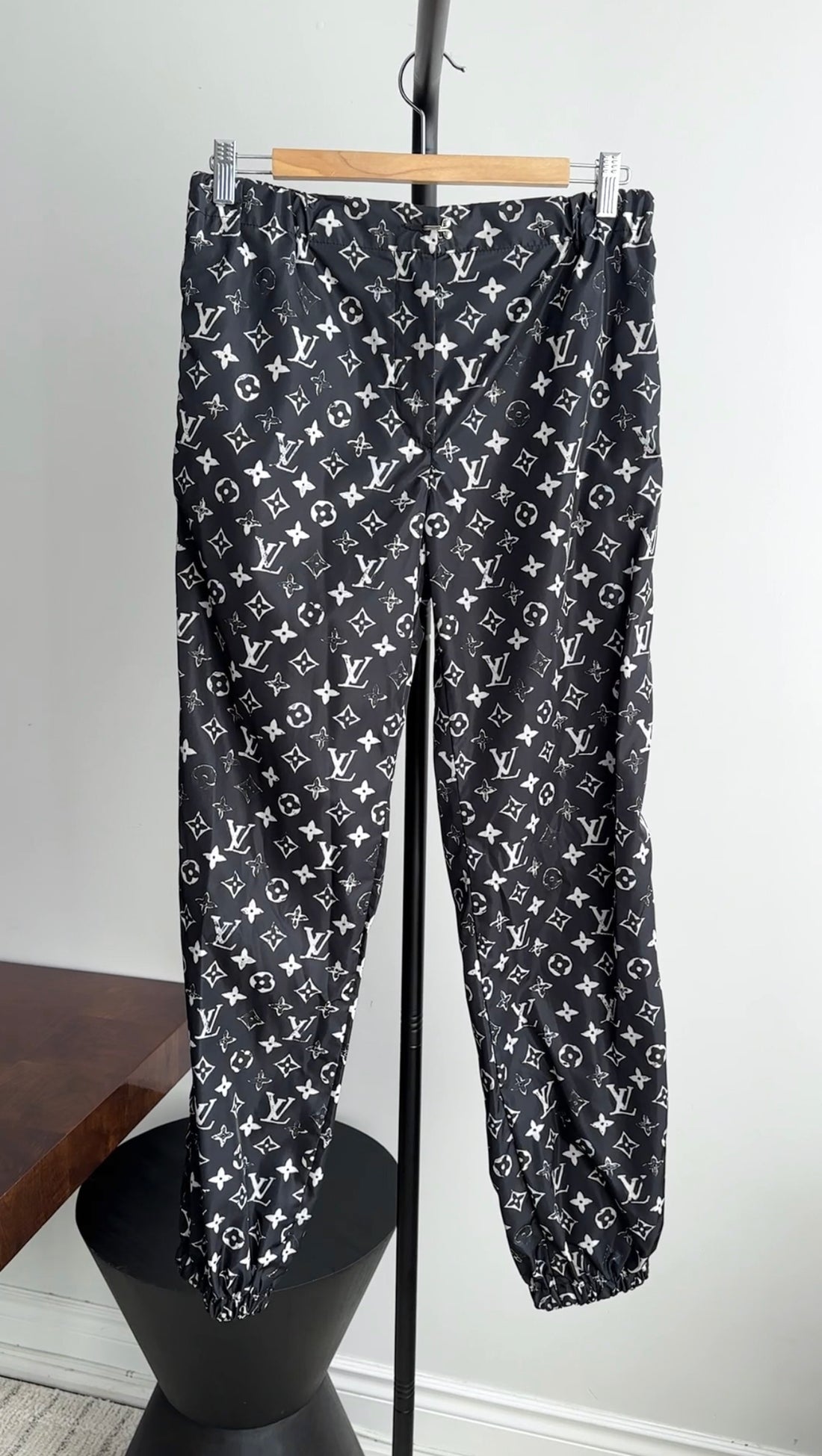 Louis Vuitton Monogram Black and White Nylon Windbreaker Pants - 38