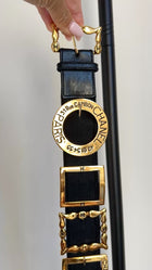 Chanel SS 1988 Vintage Black Leather Goldtone Multi Buckle Belt