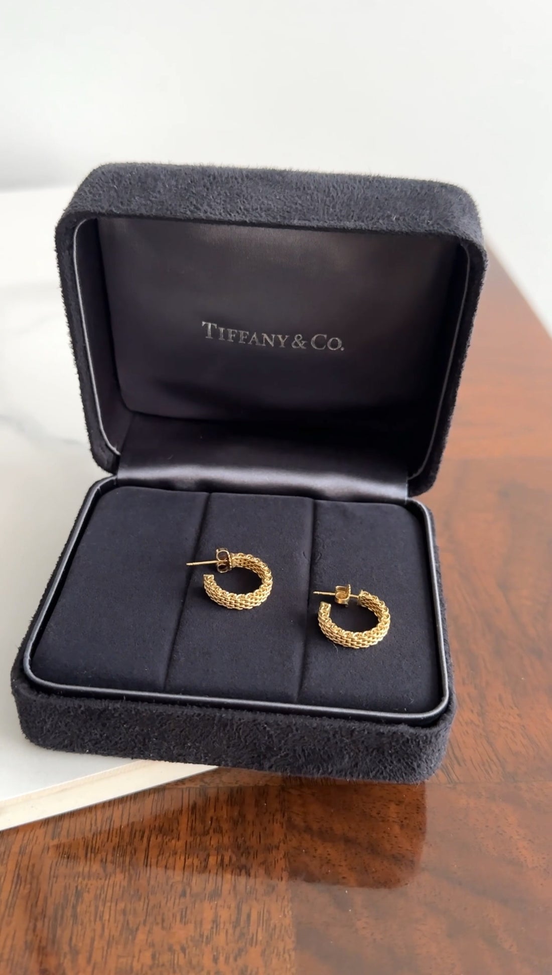 Tiffany & Co. 18k Yellow Gold Mesh Small Somerset Hoop Earrings