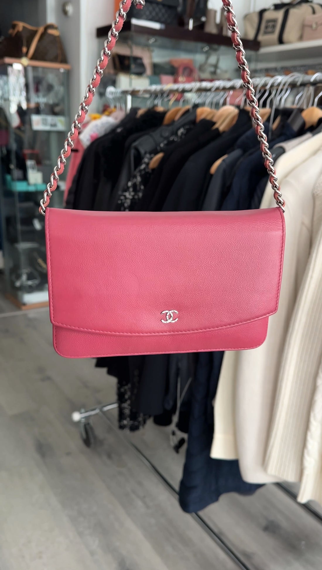 Chanel Dark Quartz Pink Sevruga Leather Wallet on Chain