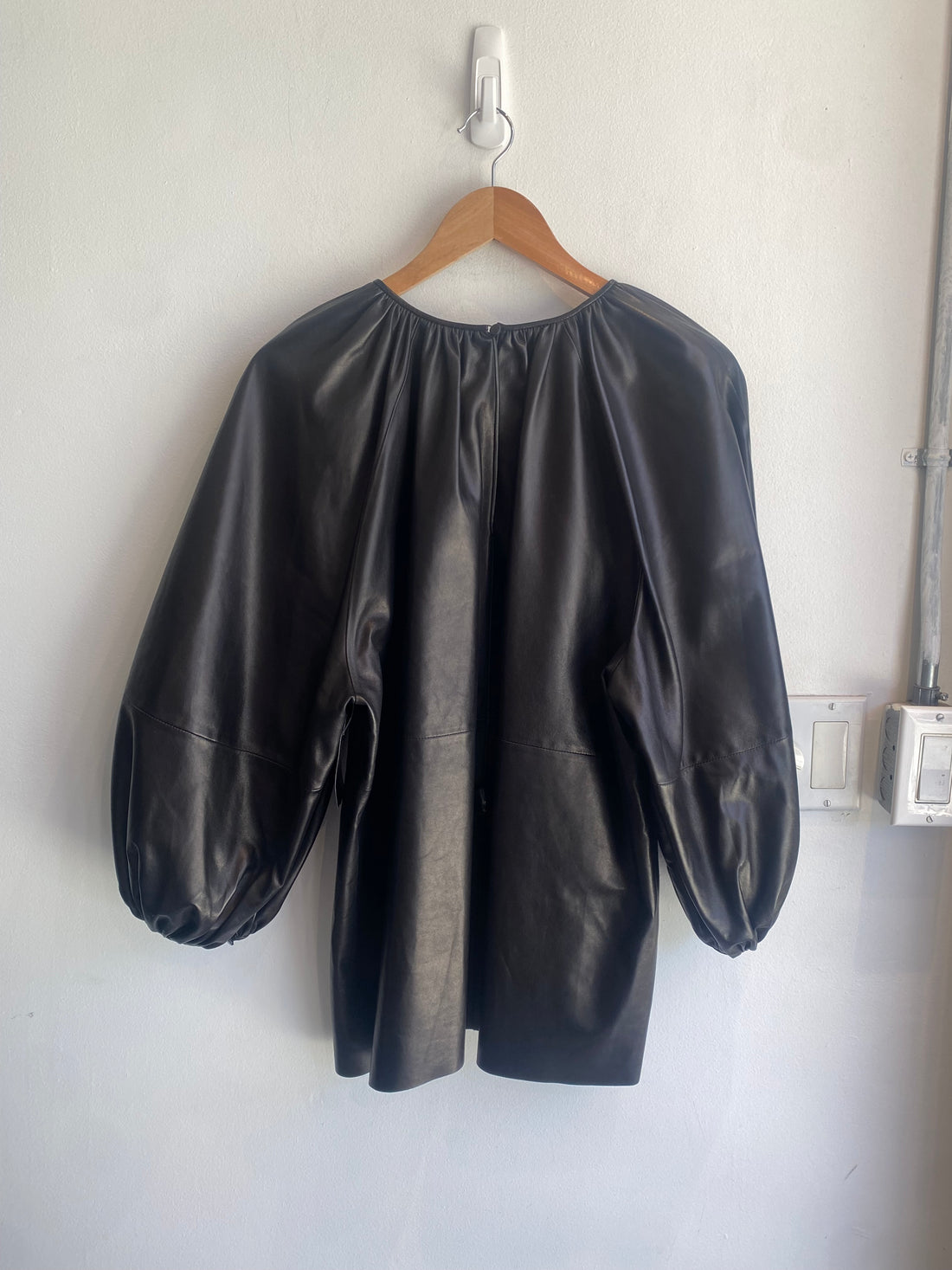 Valentino Black Leather Puff Sleeve Top - 46