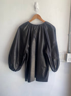 Valentino Black Leather Puff Sleeve Top - 46